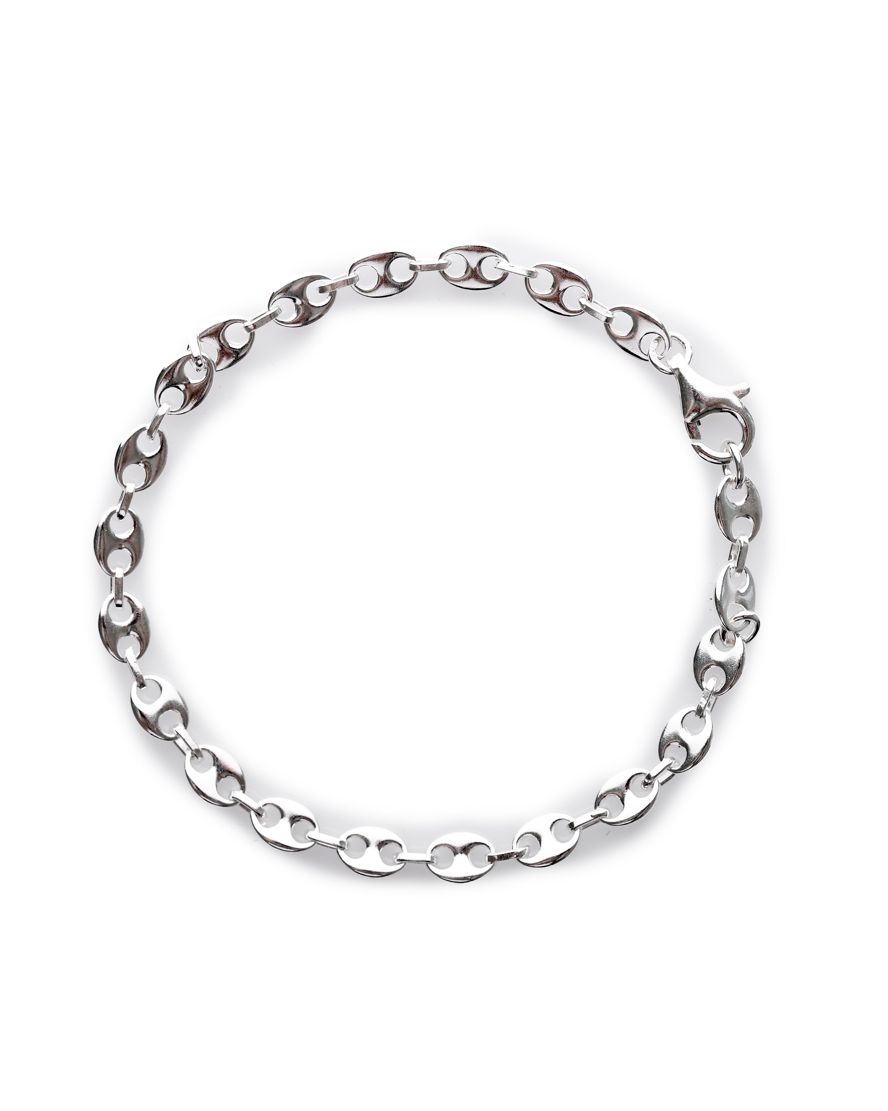 Bracelet Fantaisie En Argent, Forme Haricot - Longueur 18.7 Cm, 38g - Occasion