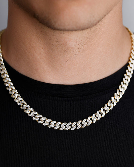 MIAMI CUBAN LINK HALSKETTE ICED OUT 925 SILBER 8MM 18K GOLD