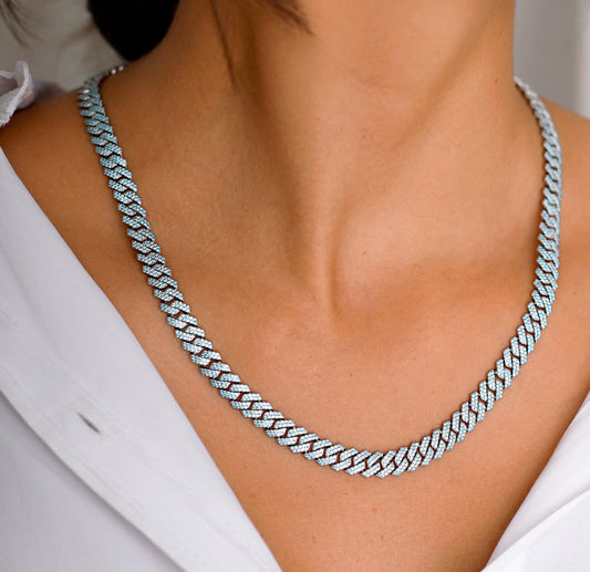 MIAMI CUBAN LINK HALSKETTE ICED OUT 925 SILBER 8MM BABY BLUE