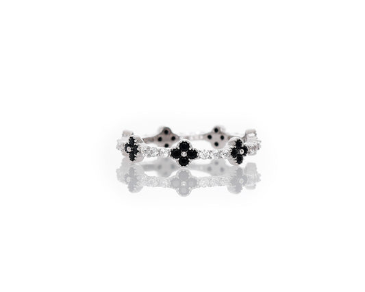 KLEEBLATT RING 925 SILBER MIT ZIRKONIASTEINEN SCHWARZ