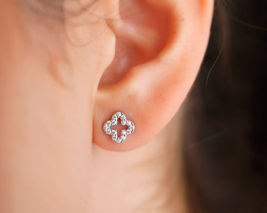 KLEEBLATT OHRSTECKER 925 SILBER MIT ZIRKONIA