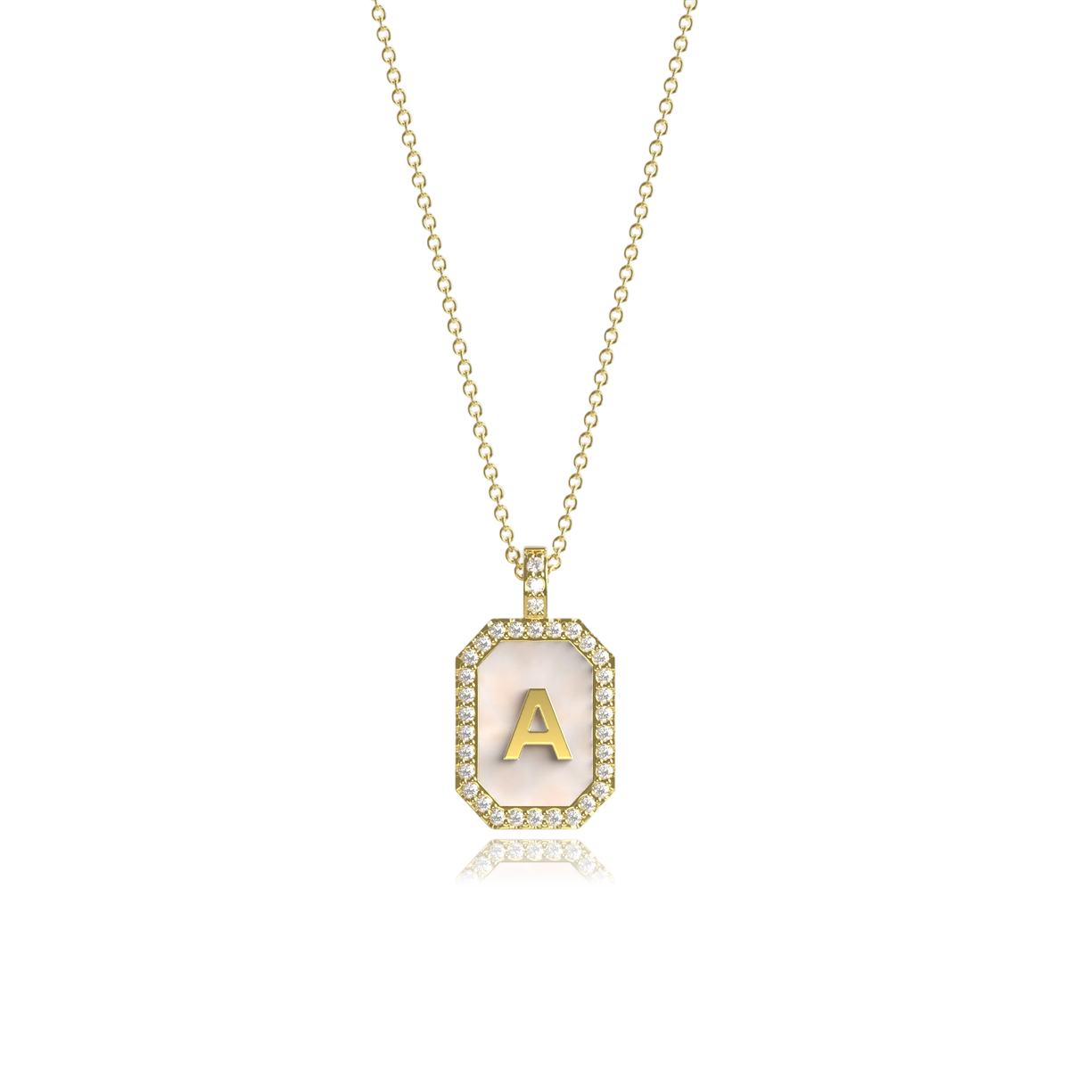 PERLEN-INITIALEN-ZODIAK & INITIALEN-GEBURTSSTEIN-ANHÄNGERKETTE OKTAGON SILBER