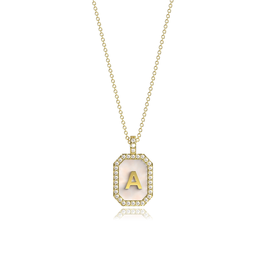 PERLEN-INITIALEN-ZODIAK & INITIALEN-GEBURTSSTEIN-ANHÄNGERKETTE OKTAGON SILBER
