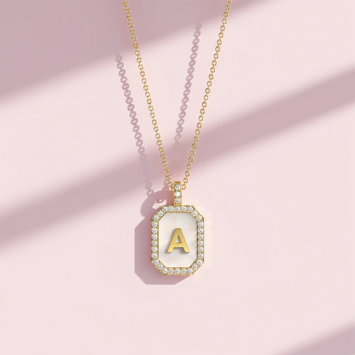 PERLEN-INITIALEN-ZODIAK & INITIALEN-GEBURTSSTEIN-ANHÄNGERKETTE OKTAGON SILBER