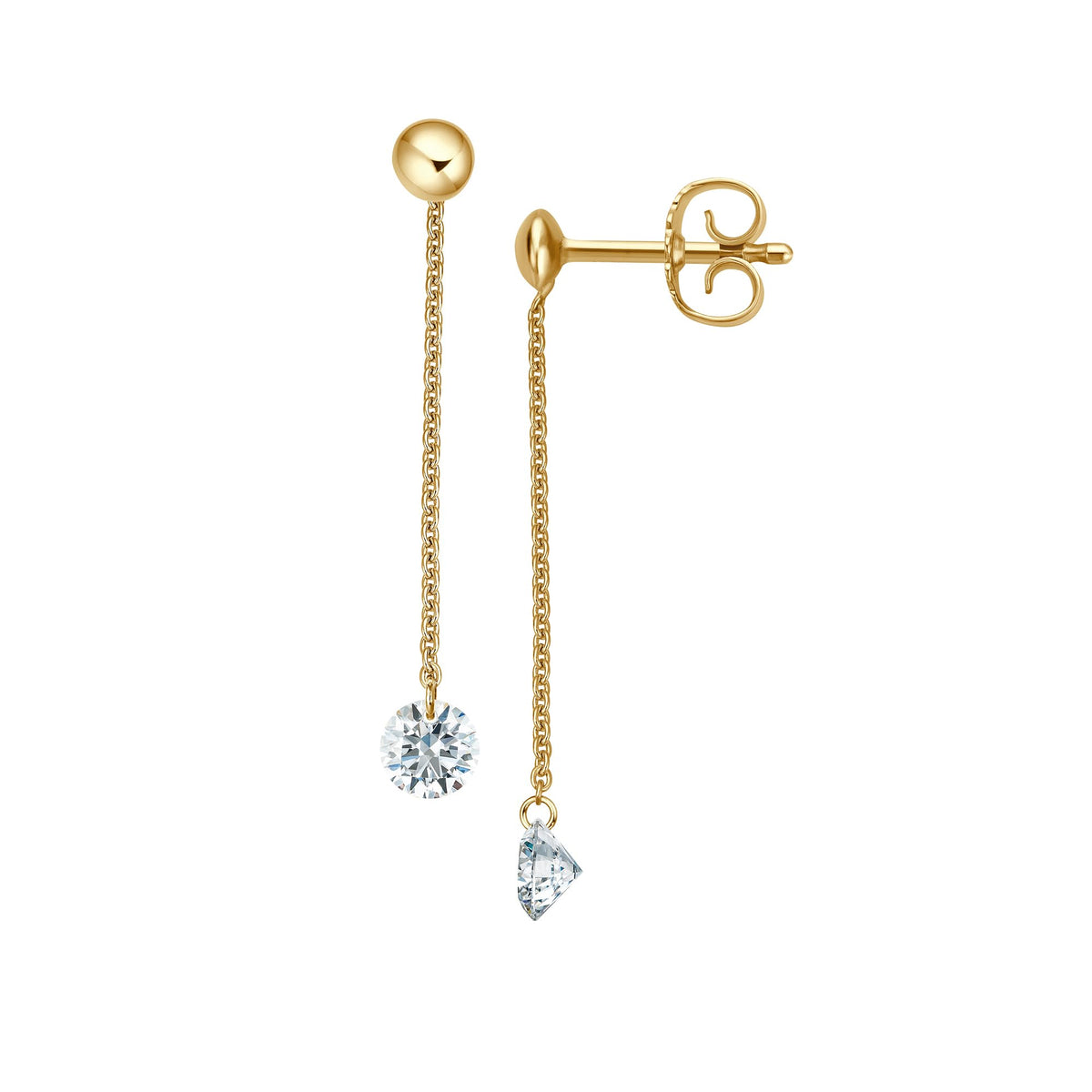Lab Grown Diamant Schmuck Flying Diamond Ohrstecker 14 Karat Gelbgold VVSI 0,50ct Damen Diamant Ohrstecker - Lucoro Diamonds