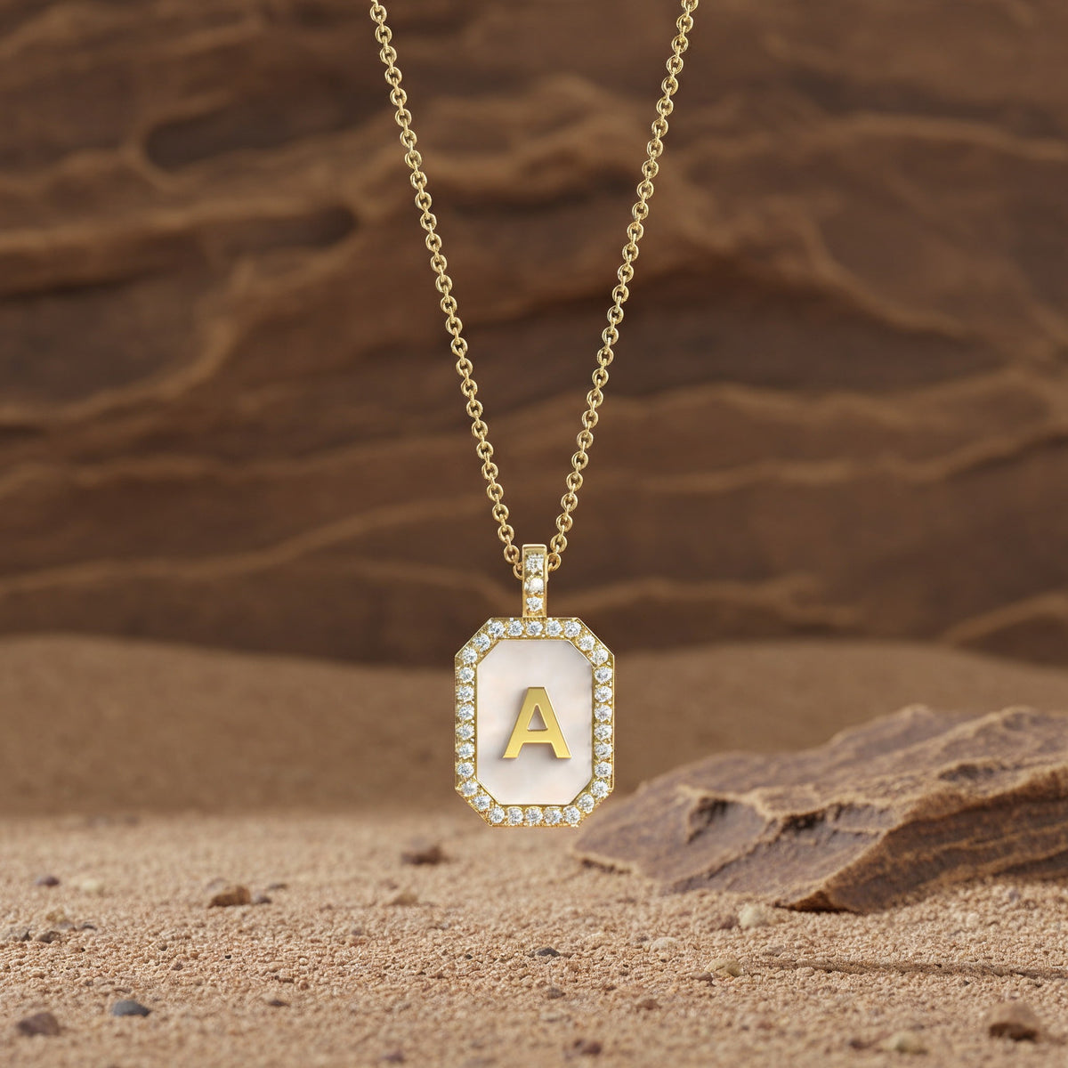PERLEN-INITIALEN-ZODIAK & INITIALEN-GEBURTSSTEIN-ANHÄNGERKETTE OKTAGON SILBER
