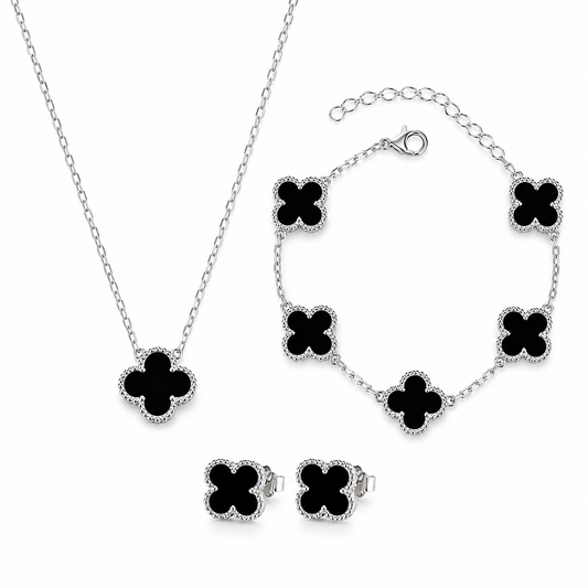 KLEEBLATT SCHMUCK SET SCHWARZ 925 SILBER