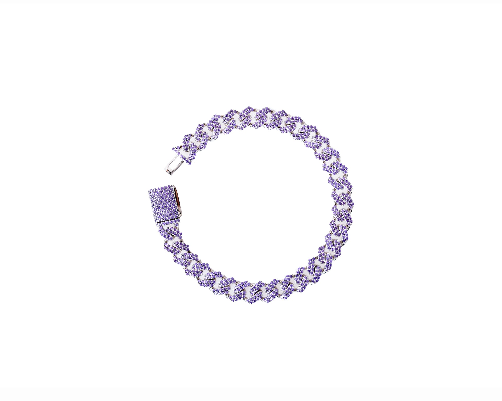 MIAMI CUBAN LINK ARMBAND ICED OUT 925 SILBER 8MM PURPLE (LILA)