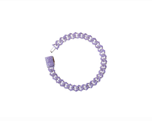 MIAMI CUBAN LINK ARMBAND ICED OUT 925 SILBER 8MM PURPLE (LILA)