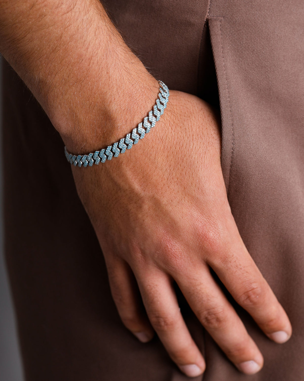 MIAMI CUBAN LINK BRACELET ICED OUT 925 SILVER 8MM BABY BLUE