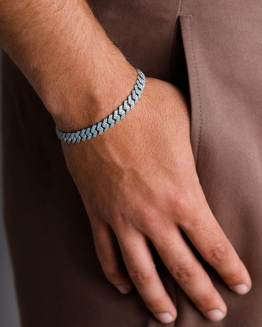 MIAMI CUBAN LINK ARMBAND ICED OUT 925 SILBER 8MM BABY BLUE