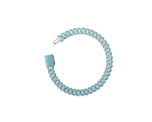 Miami Cuban Link Armband Iced Out 925 Silber 8mm Baby Blue (Hellblau)