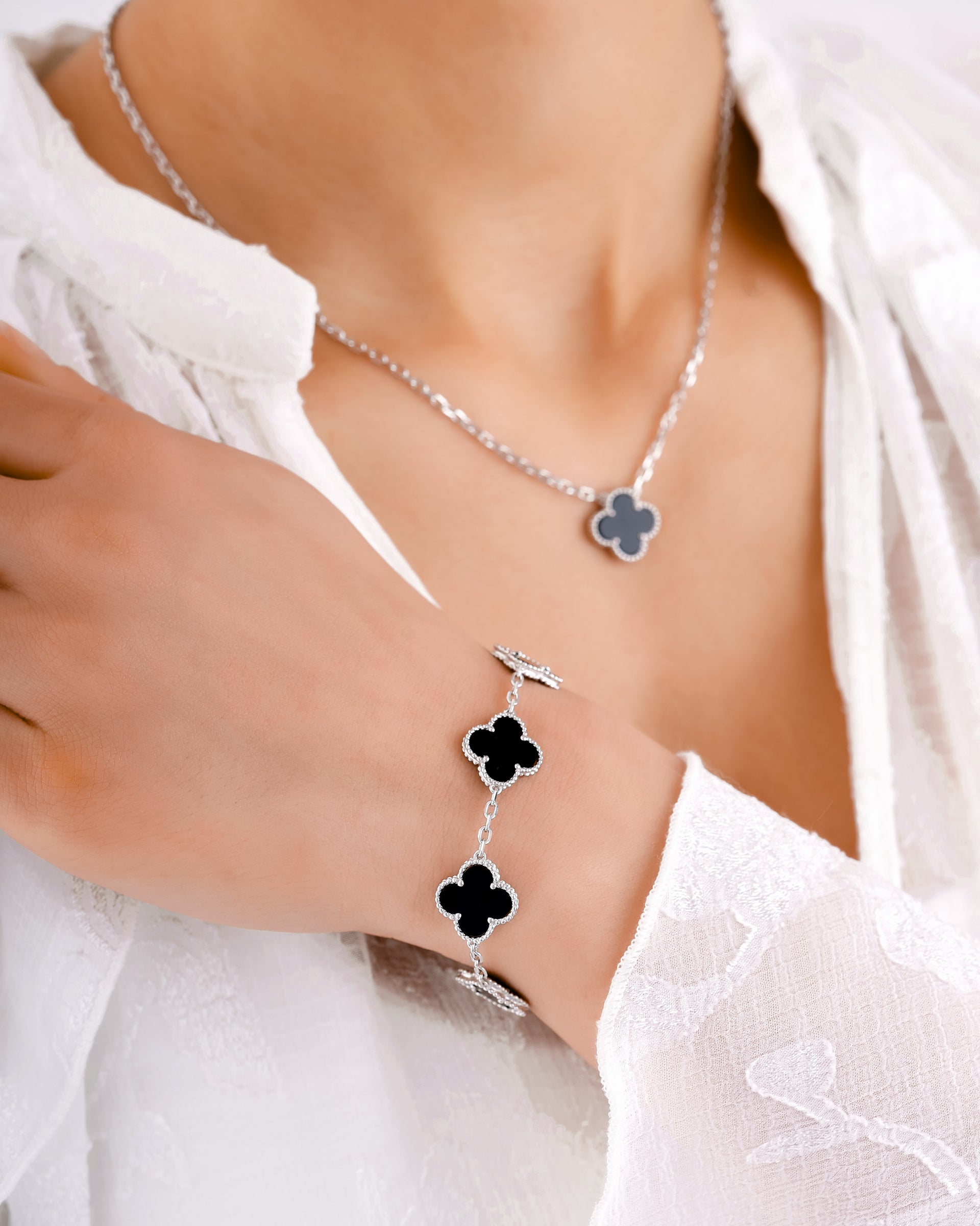 KLEEBLATT SCHMUCK SET SCHWARZ 925 SILBER