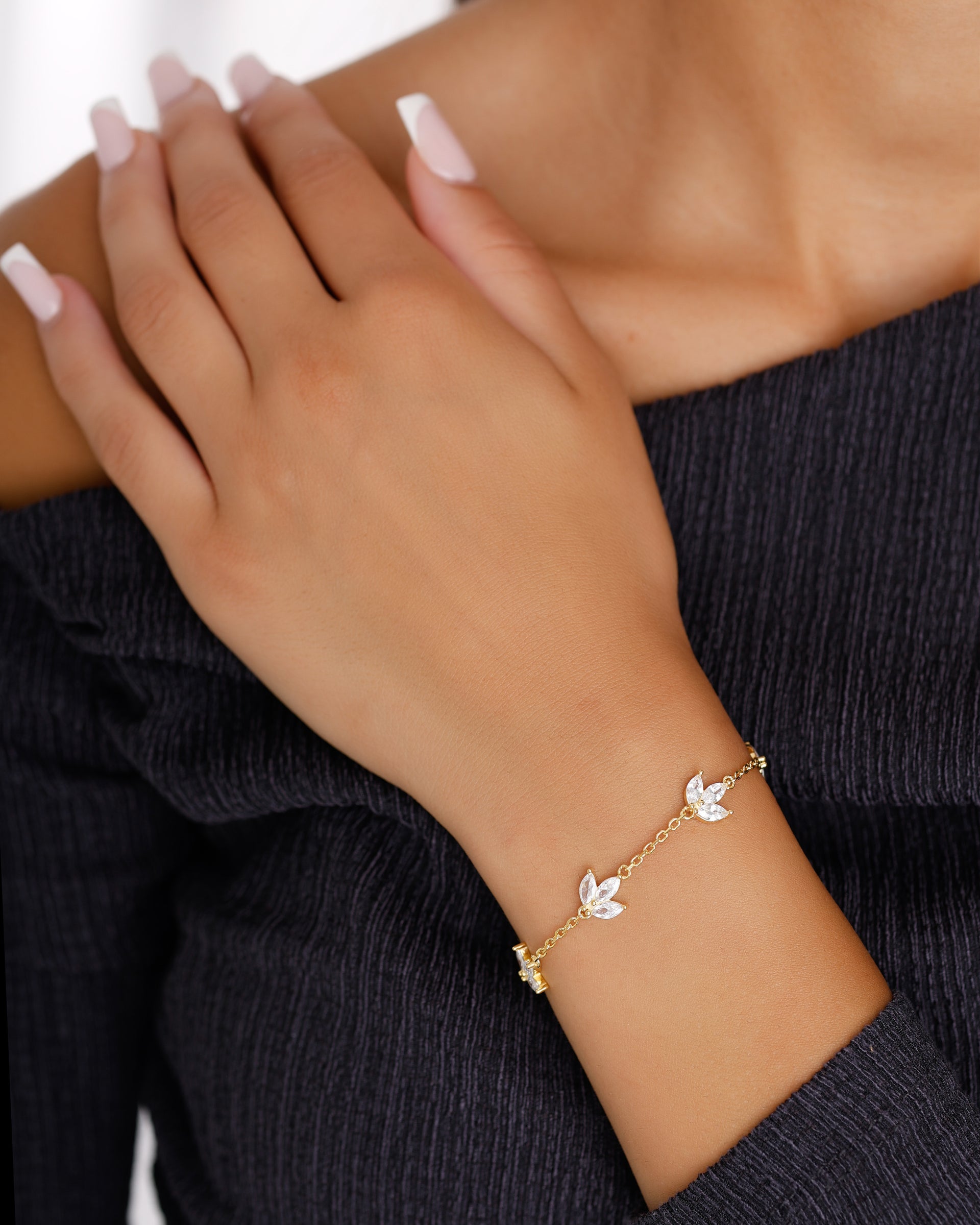 DAMEN ARMBAND MIT BLÄTTERN 18K 925 SILBER