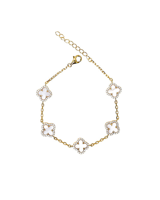 KLEEBLATT-ARMBAND PERLMUTT 925 SILBER 18K VERGOLDET