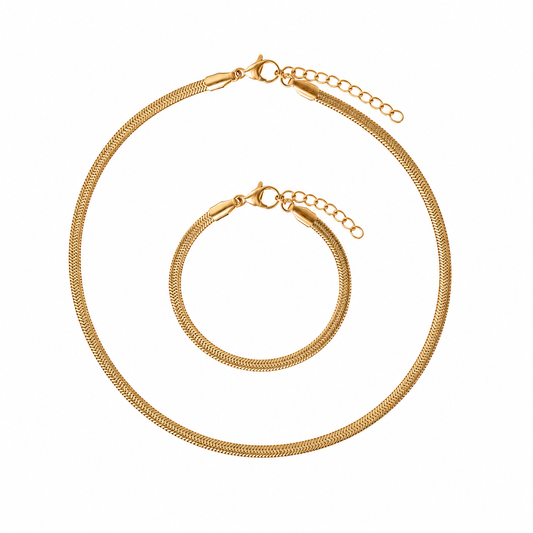 Goldene Schlangenkette & Armband Set