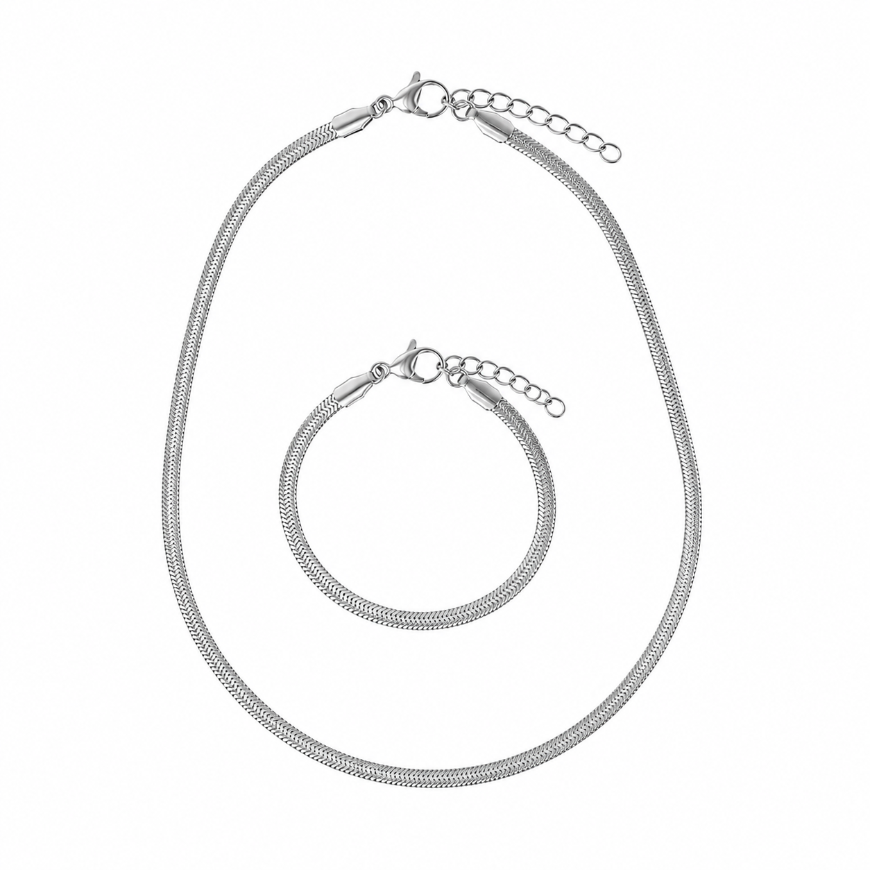 Silberne Schlangenkette & Armband Set