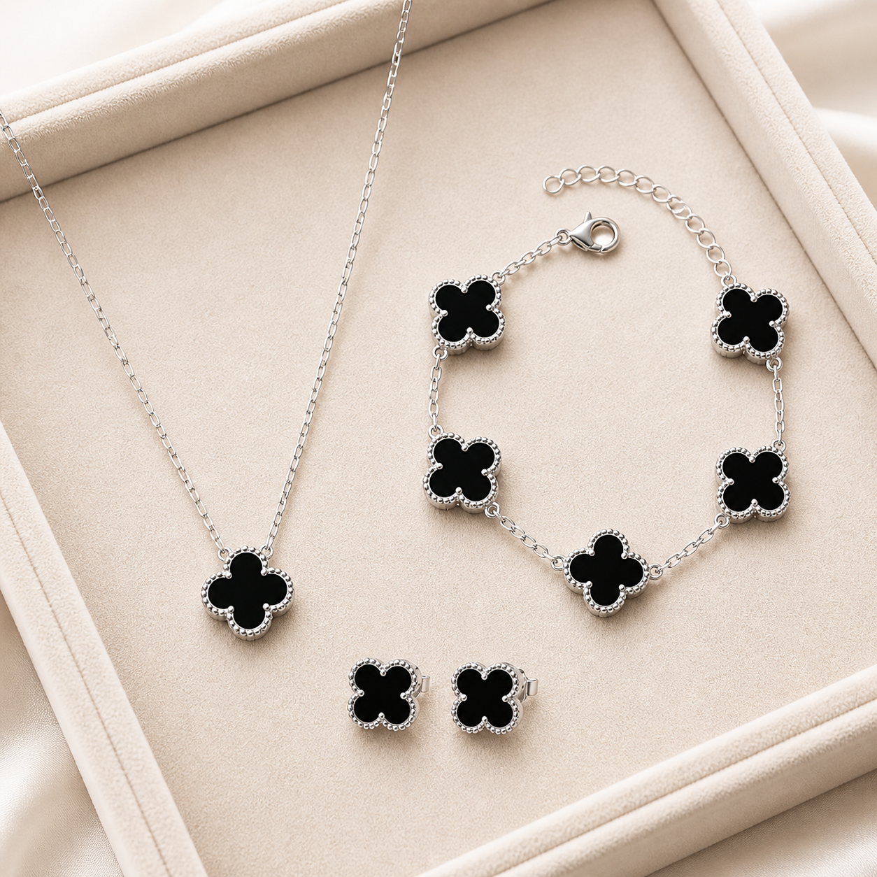 KLEEBLATT SCHMUCK SET SCHWARZ 925 SILBER