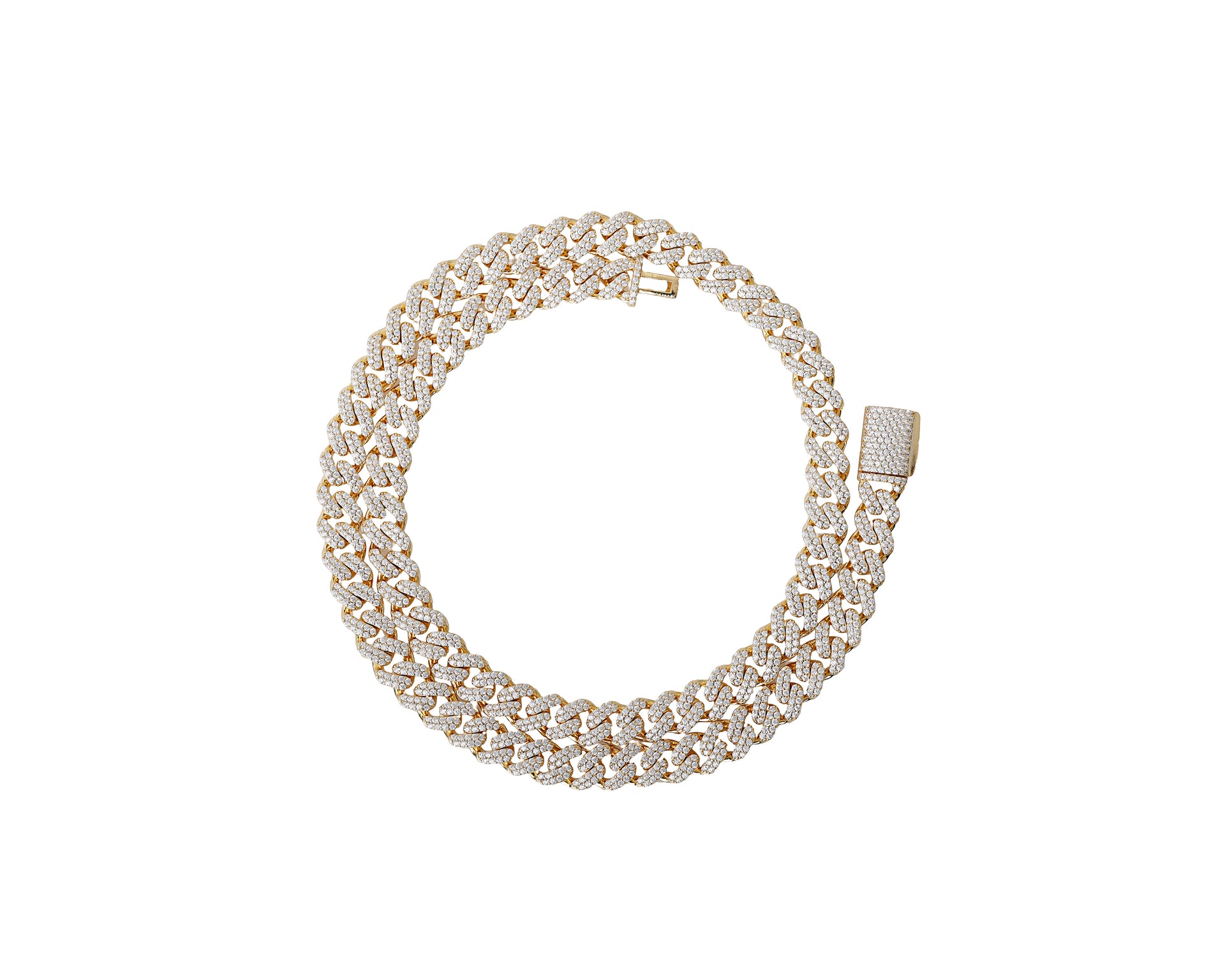 MIAMI CUBAN LINK HALSKETTE ICED OUT 925 SILBER 8MM 18K GOLD