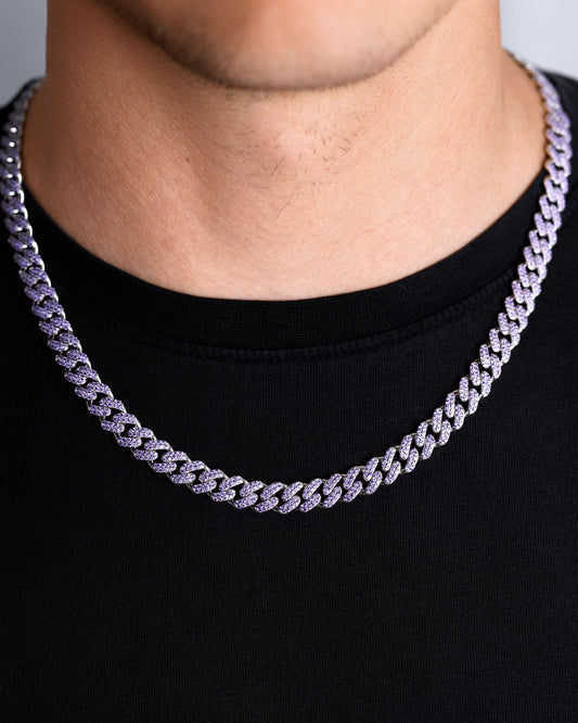 MIAMI CUBAN LINK HALSKETTE ICED OUT 925 SILBER 8MM PURPLE
