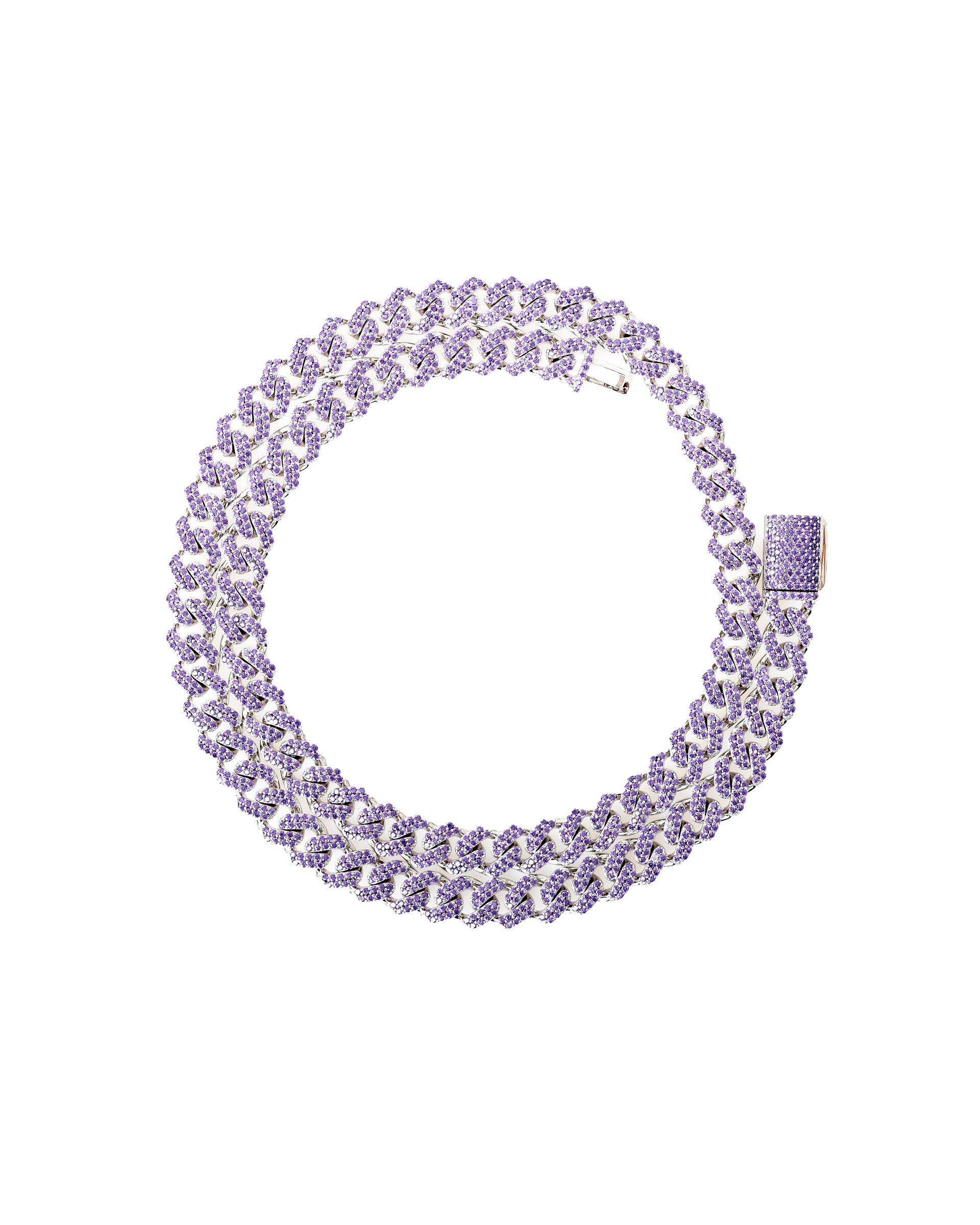 Miami Cuban Link Halskette Iced Out 925 Silber 8mm Purple (Lila)