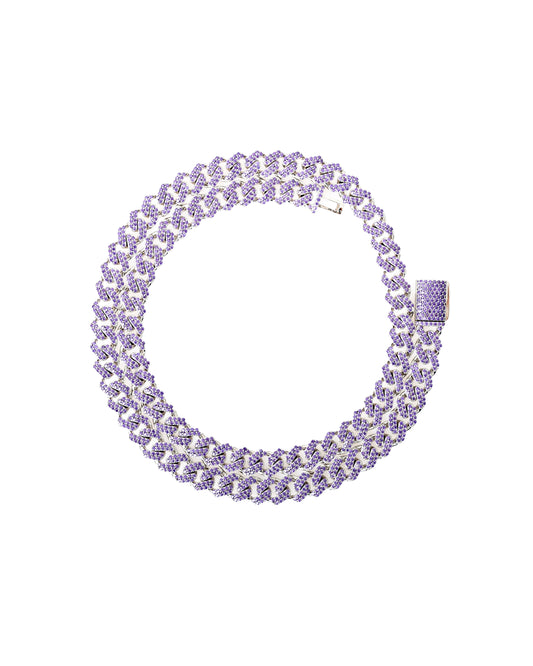 Miami Cuban Link Halskette Iced Out 925 Silber 8mm Purple (Lila)