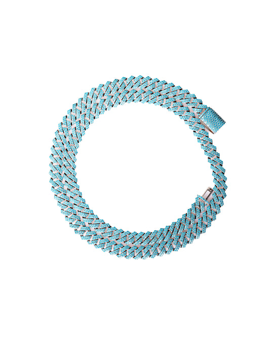 Miami Cuban Link Halskette Iced Out 925 Silber 8mm Baby Blue (Hellblau)