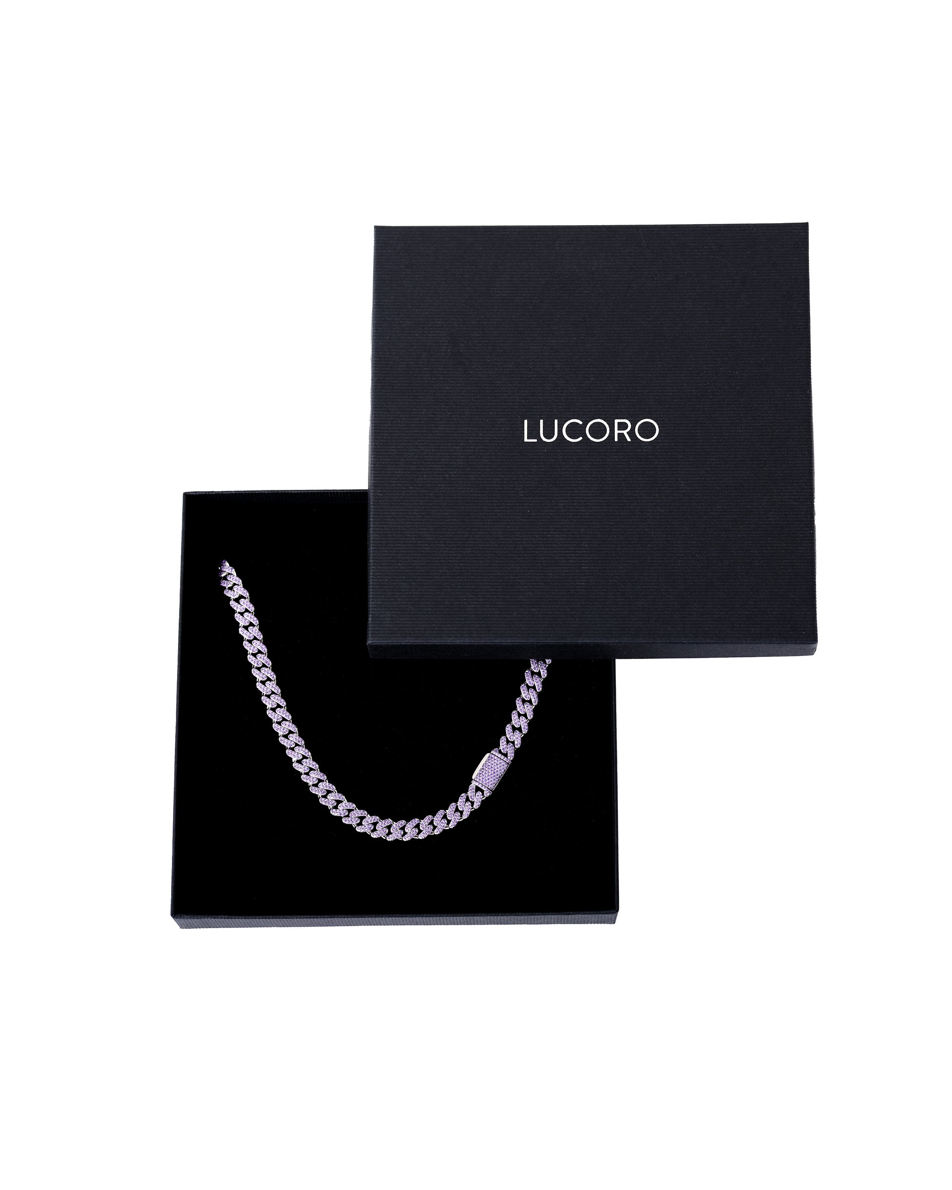 Miami Cuban Link Halskette Iced Out 925 Silber 8mm Purple (Lila)