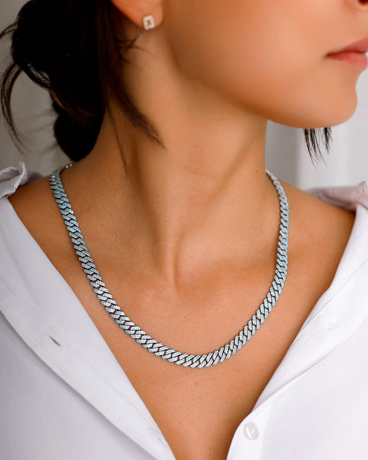 MIAMI CUBAN LINK HALSKETTE ICED OUT 925 SILBER 8MM BABY BLUE