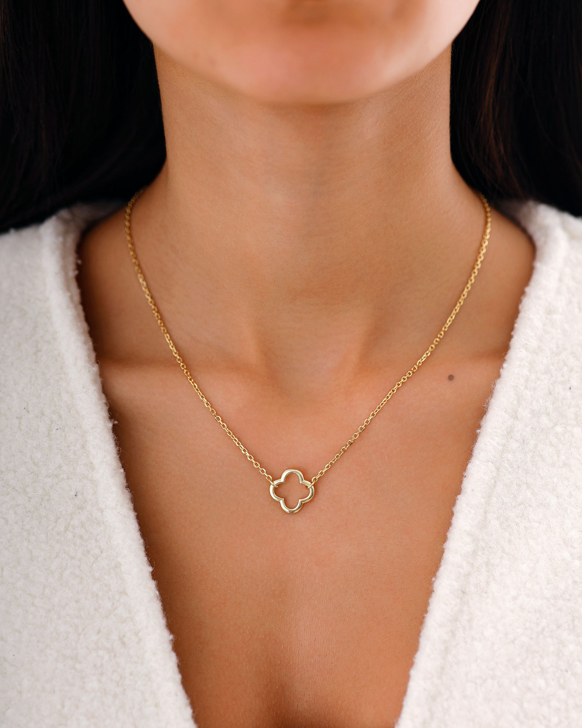 COLLIER TRÈFLE EN ARGENT 925 PLAQUÉ OR 18 CARATS 