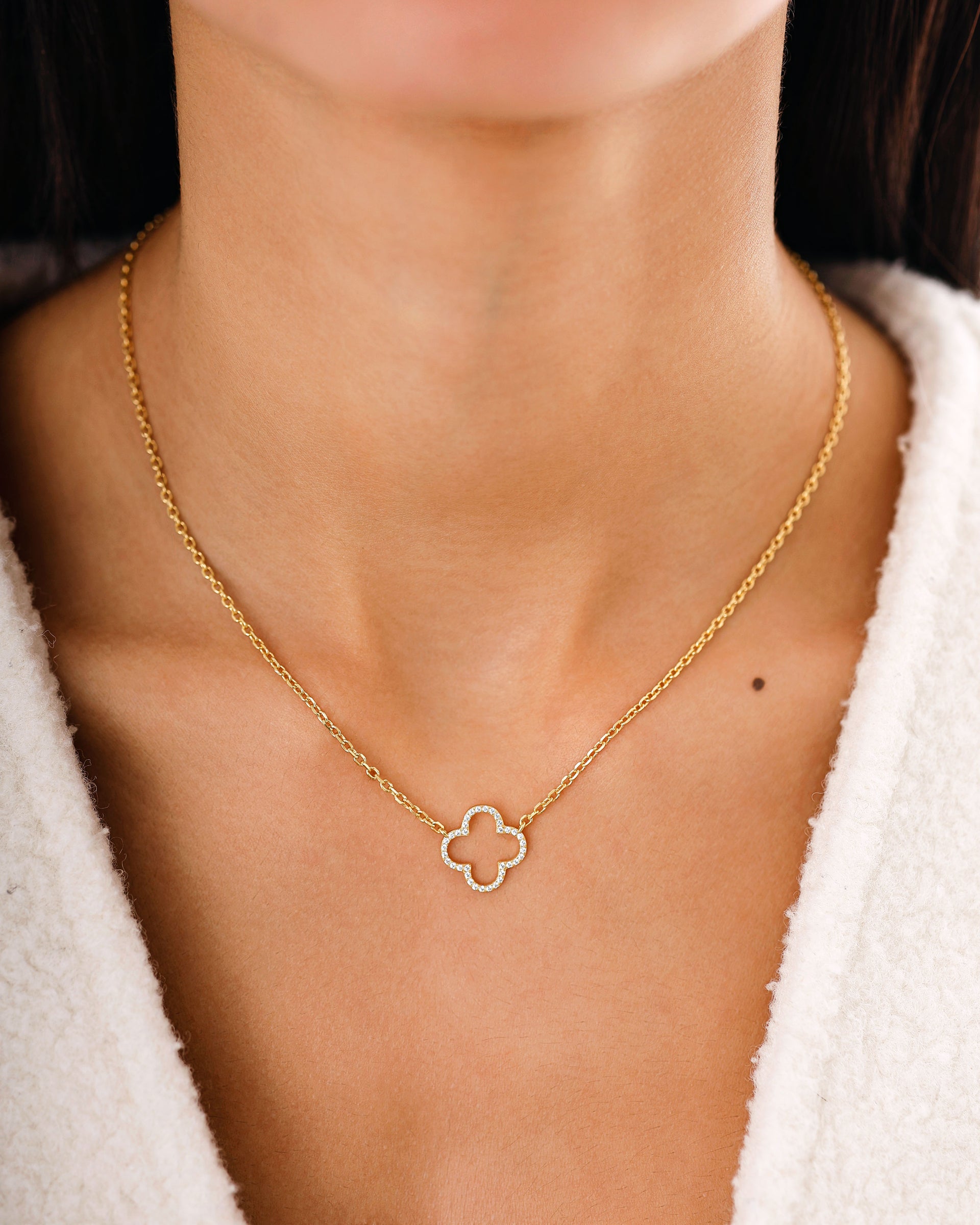 CLOVER NECKLACE 925 SILVER 18K WITH ZIRCONIA 
