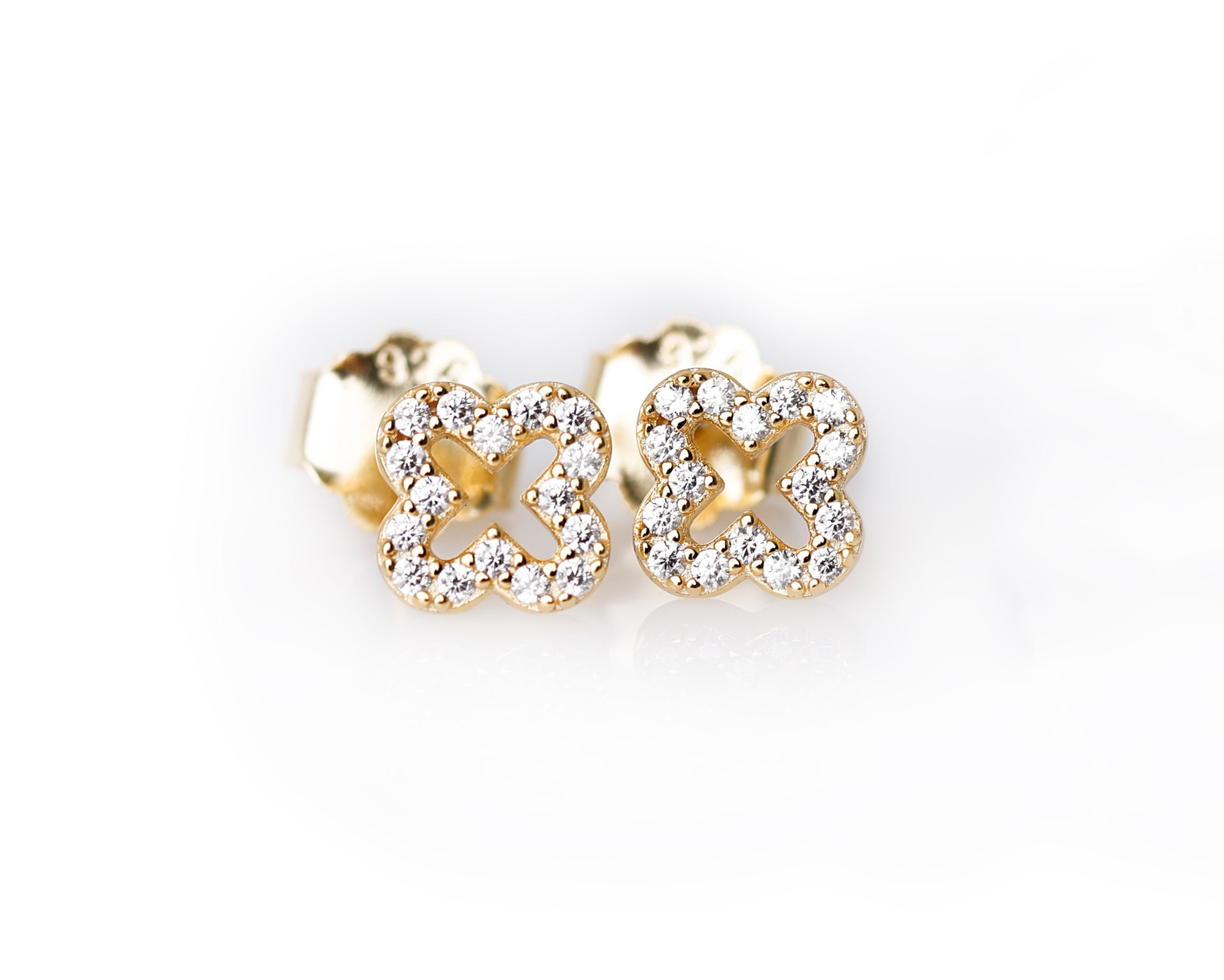 KLEEBLATT OHRSTECKER 18K 925 SILBER MIT ZIRKONIA