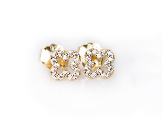 KLEEBLATT OHRSTECKER 18K 925 SILBER MIT ZIRKONIA