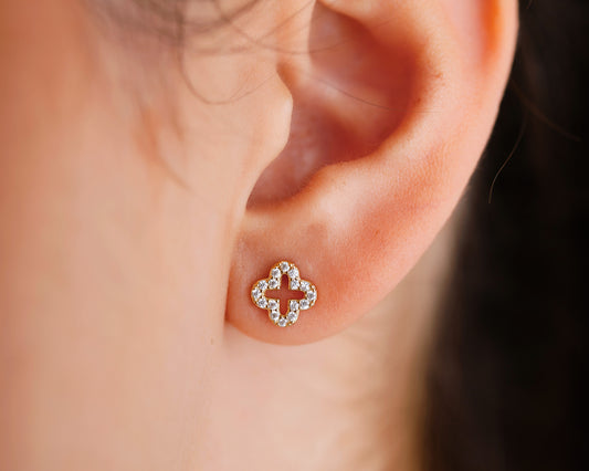 KLEEBLATT OHRSTECKER 18K 925 SILBER MIT ZIRKONIA