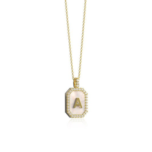 PERLEN-INITIALEN-ZODIAK & INITIALEN-GEBURTSSTEIN-ANHÄNGERKETTE OKTAGON SILBER
